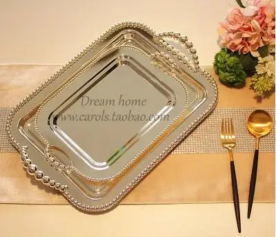 2 шт./компл. прямоугольный металлический сервировочный поднос с бусинами вокруг