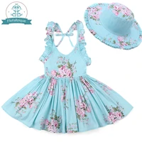 baby girls dress with hat 2018 brand toddler summer kids beach floral print ruffle princess party clothes 1 8y