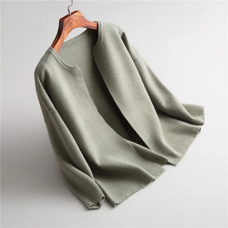 Smoke Green 18 Весна Осень женский кашемировый смешанный вязаный кардиган свитер чистый цвет куртка модный вязаный кардиган шерстяной свитер - Цвет: Smoke Green