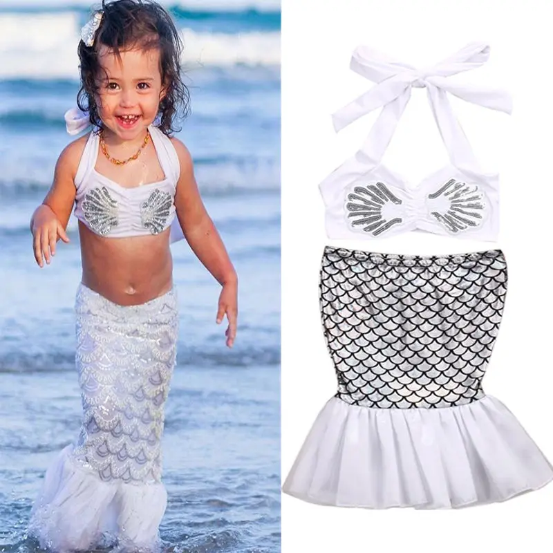 Детский комплект одежды для девочек купальник бикини с хвостом русалки одежда