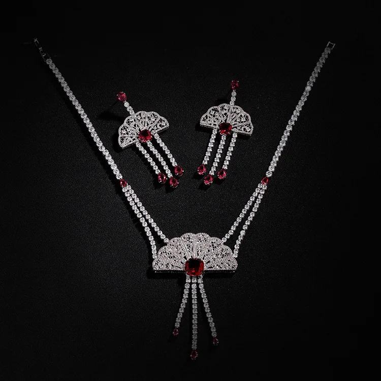 Комплект из колье и серёг с фианитом|bride jewelry|set white goldnecklace set |