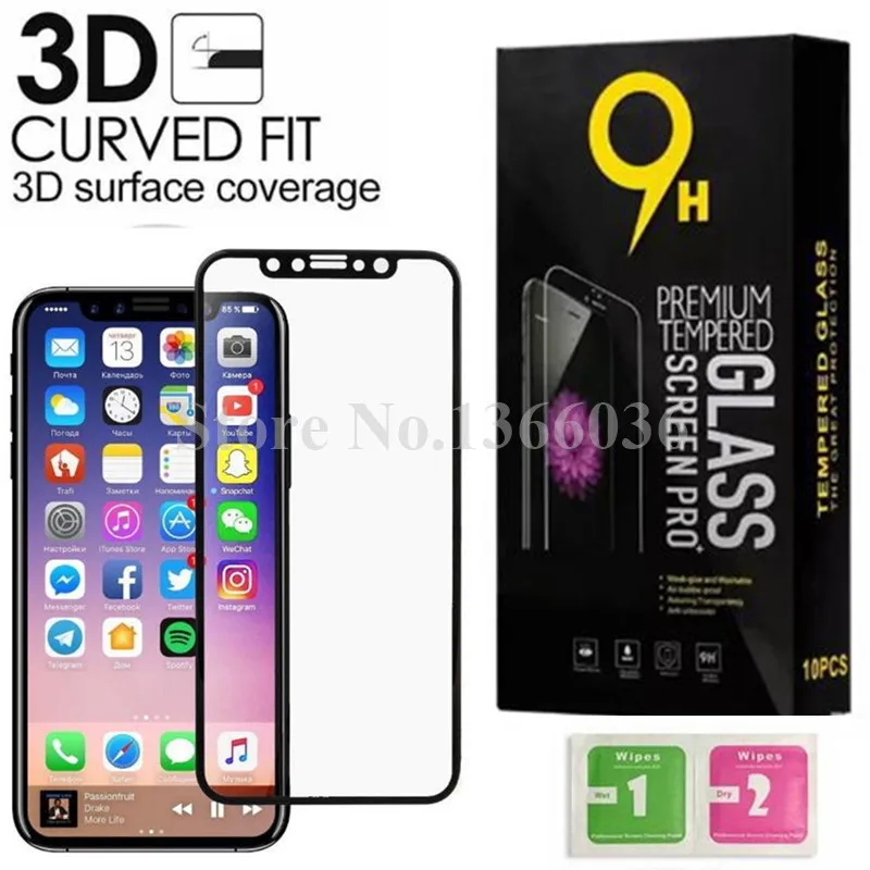 

100pcs For iPhone XS Max XR Tempered Glass 3D Full Screen Cover Explosion-proof Screen Protector Film for iPhone with retail box