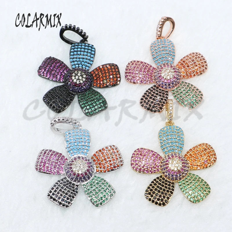 4 Pieces High quality Mix color fashion jewelry pendant pave zircon charm Sun flower for necklace 4918 | Украшения и аксессуары