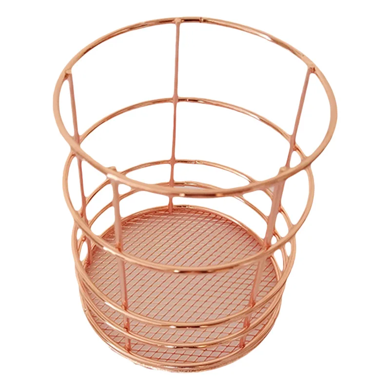 Rose Gold Wire Net Pencil Holder Round Iron Mesh Pen Cup Stationery Organizer Desk Sorter For Office Home School