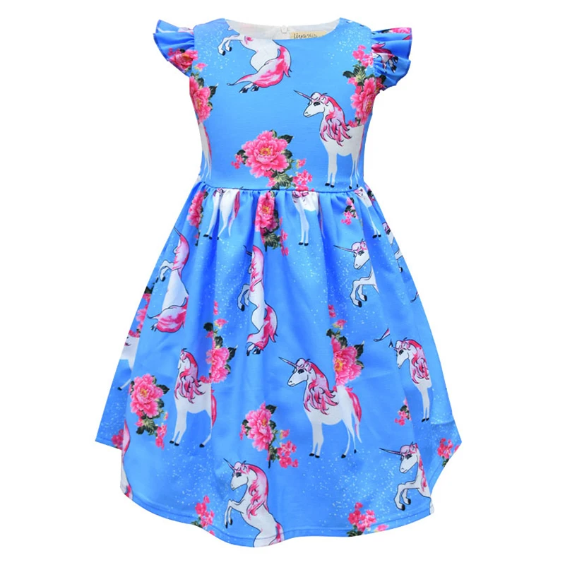 Girl Dress 05 Платье феи принцессы с принтом единорога, Микки, динозавра, Белоснежки, жасмина, Белль, Эльза, одежда с принтом, платья с рукавами-крылышками - Цвет: Girl Dress 05