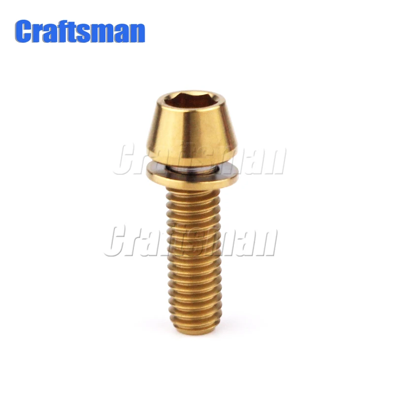 Gold-A Титановый болт Ti M6x 16 18 20 25 35 мм с шайбами для велосипеда дисковый тормозной стержень зажим 1 шт - Цвет: Gold-A