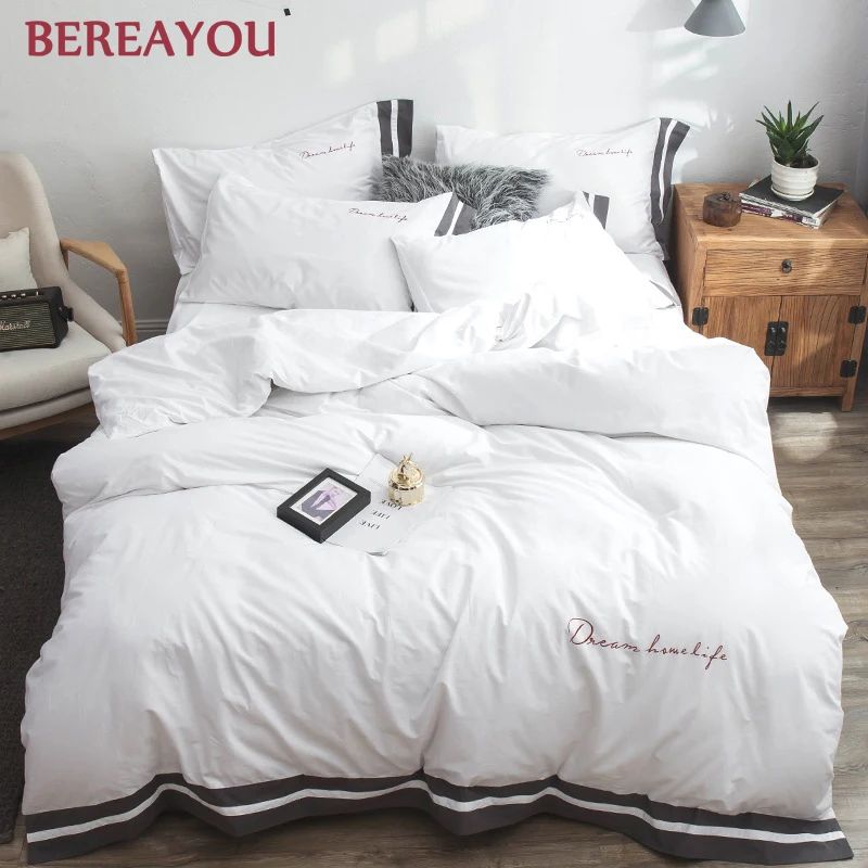 Luxury Bedding Sets 40S Cotton White Hotel Bed Set Pillowcase Flat Sheet For Kids Double Queen King Size Duvet Cover posciel | Дом и сад