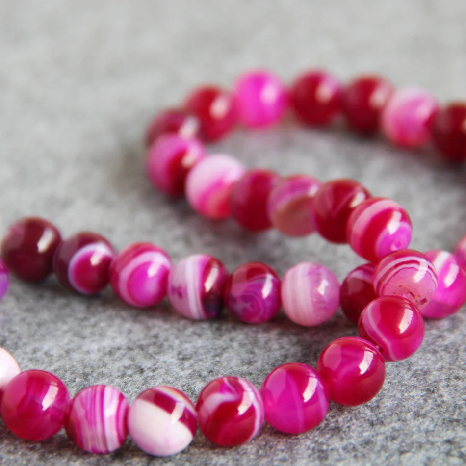 

10mm Rose red stripe Onyx beads Round DIY chalcedony Loose 15" 2pc/lot Jewelry making design wholesale