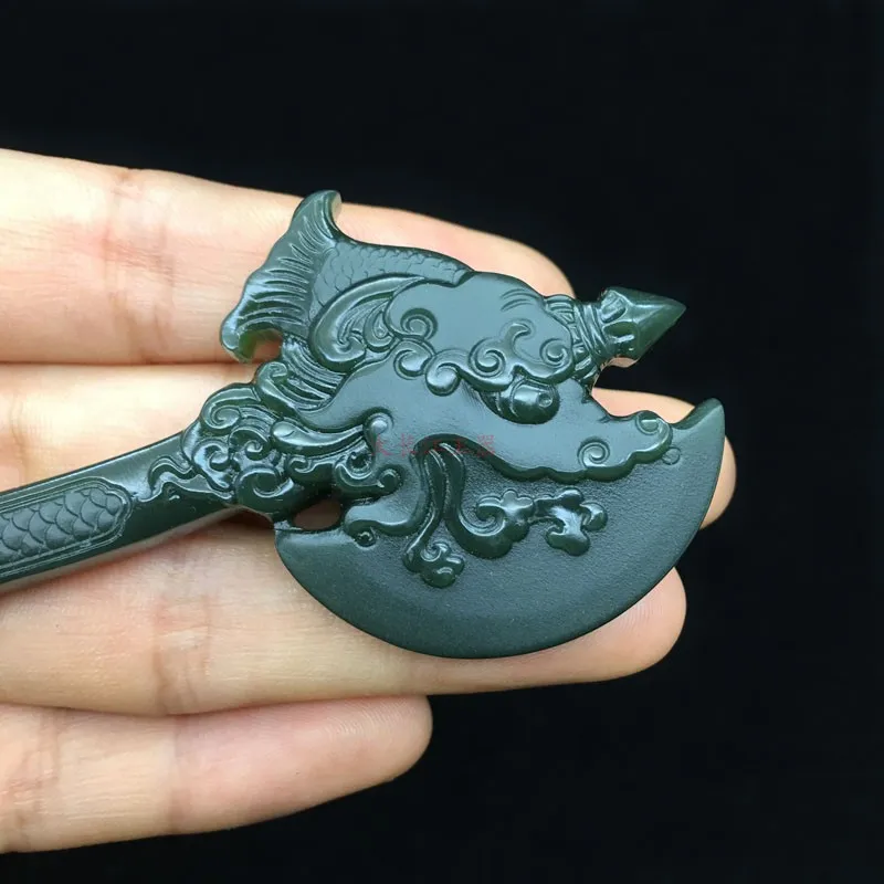 Синьцзян Хэтянь нефрит зеленый прекрасный материал Дракон топор есть злой дух