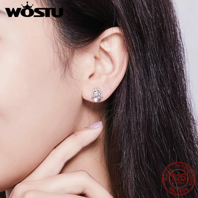 WOSTU, Настоящее серебро, 925 пробы, серьги Kiss Me, корона, серьги лягушки для женщин,, массивное, корейский стиль, ювелирное изделие CQE635