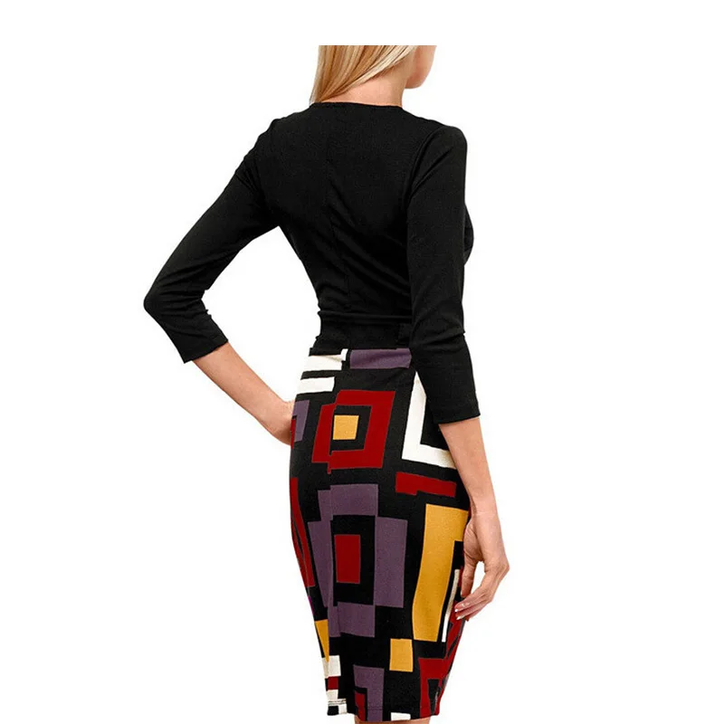 Женское винтажное платье на молнии с v-образным вырезом рукав три четверти