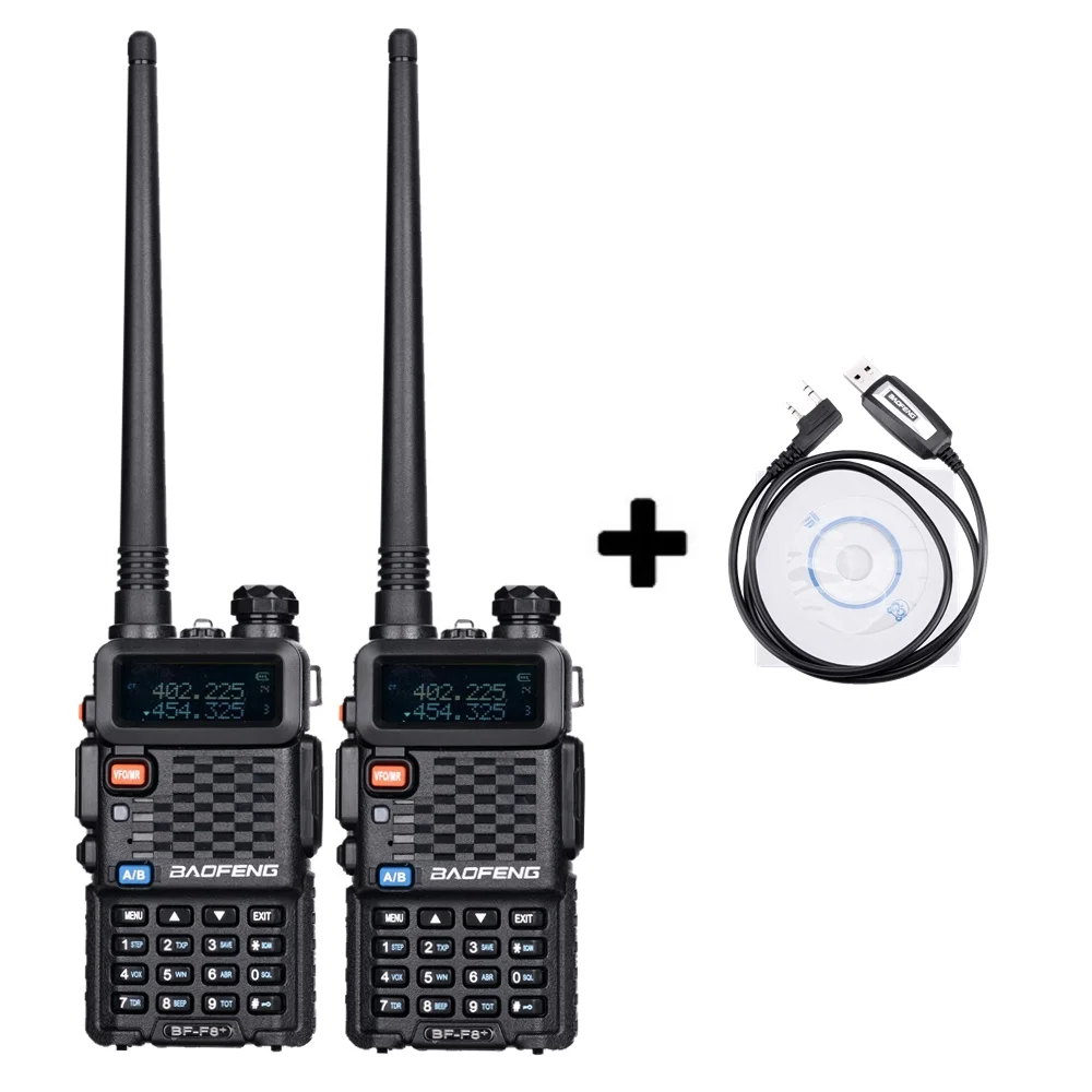 Add a program cable 2 шт.,, BaoFeng F8+, на дальние расстояния, Woki Toki, полицейская рация, рация, 5 км Диапазон, двухстороннее радио, Walky Talky Ham радио, HF приемник - Цвет: Add a program cable