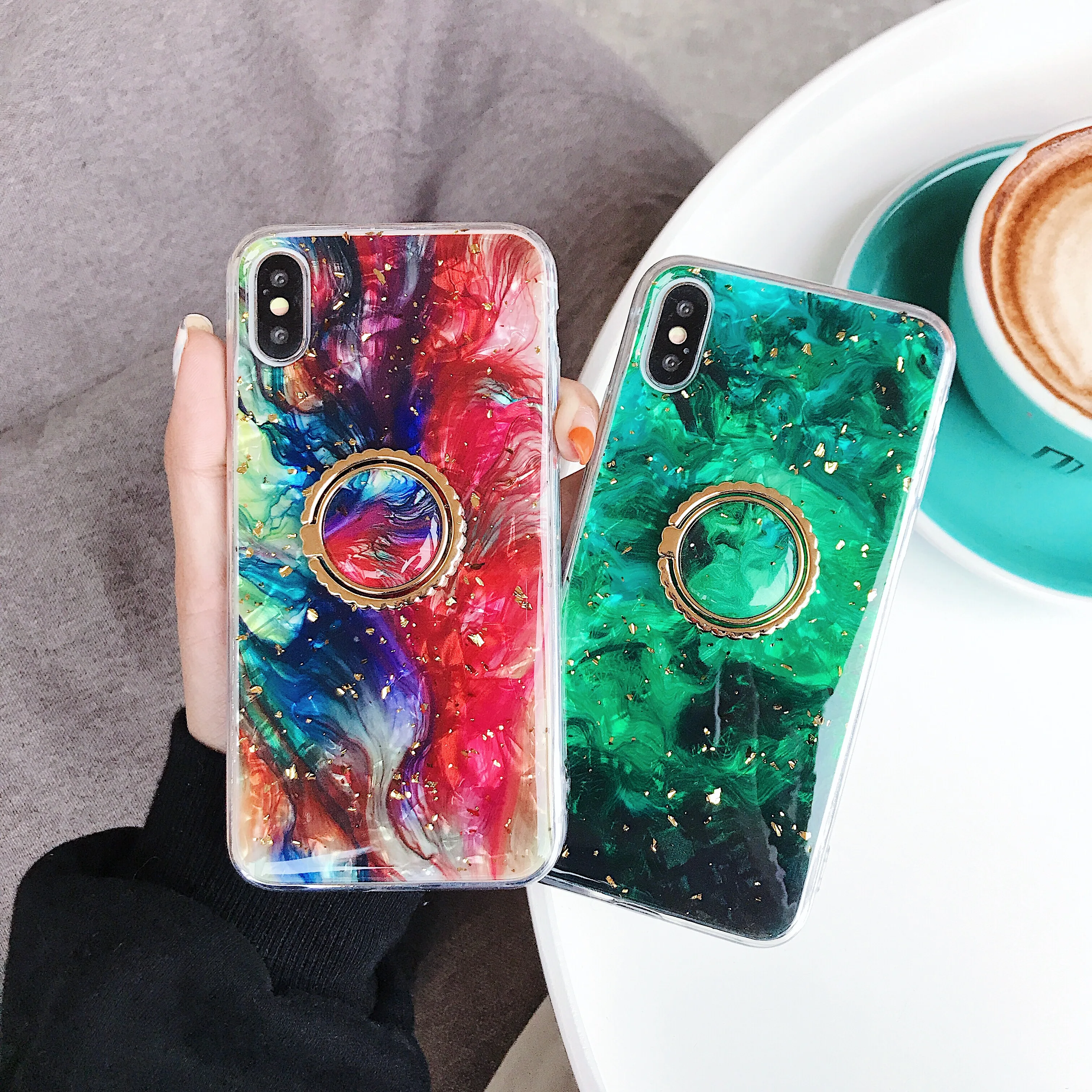 Модный Цветной эпоксидный чехол для телефона iPhone 7 6 6S 8 Plus XR X XS MAX из золотой фольги