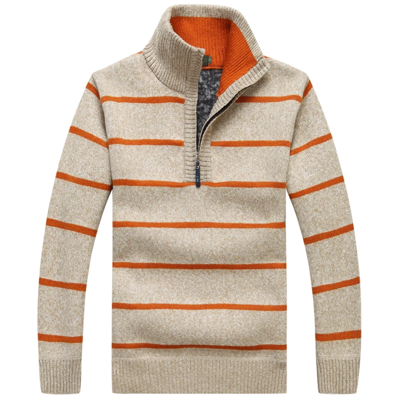 Mwxsd brand Men casual striped thick warm pullover sweater winter mens Half open collar Christmas homme pull | Мужская одежда