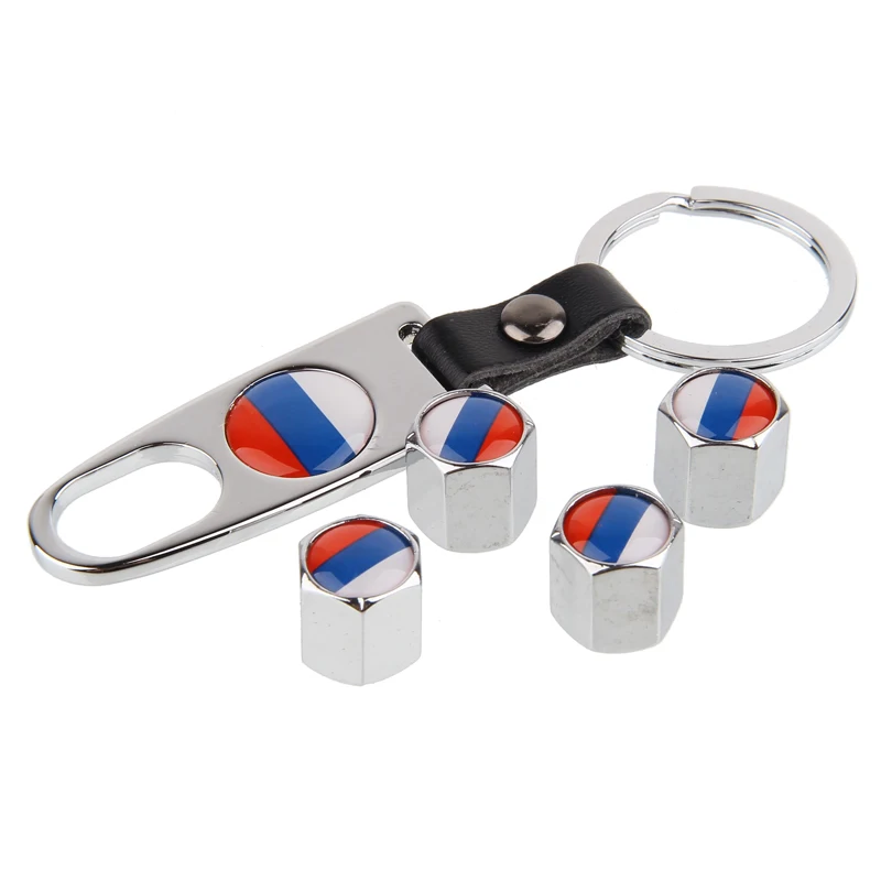 4Pcs/Set Rline Russia Logo Metal Car Tire Valve Stem Cap Air Dust Covers Tool Wrench Keychain Styling For Russian Flag | Автомобили и
