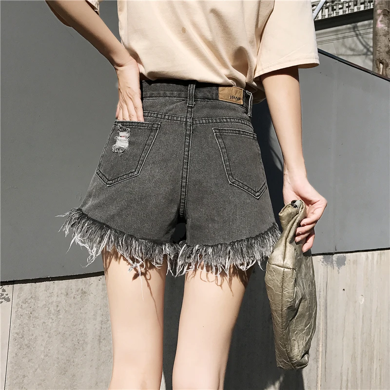 

New Women's Clothing Shorts jeans women Hole Vintage womens clothing harajuku Chic Solid high waist jeans Summer street style
