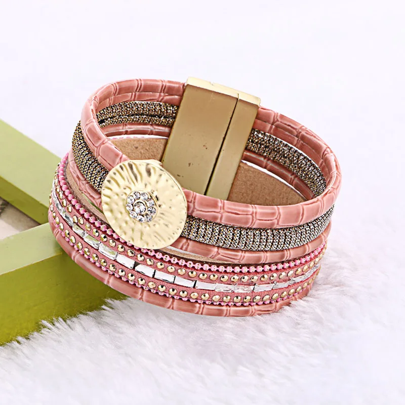 Boho кожаные браслеты с магнитной пряжкой обертывание ювелирные изделия Древо жизни Pulsera для женщин