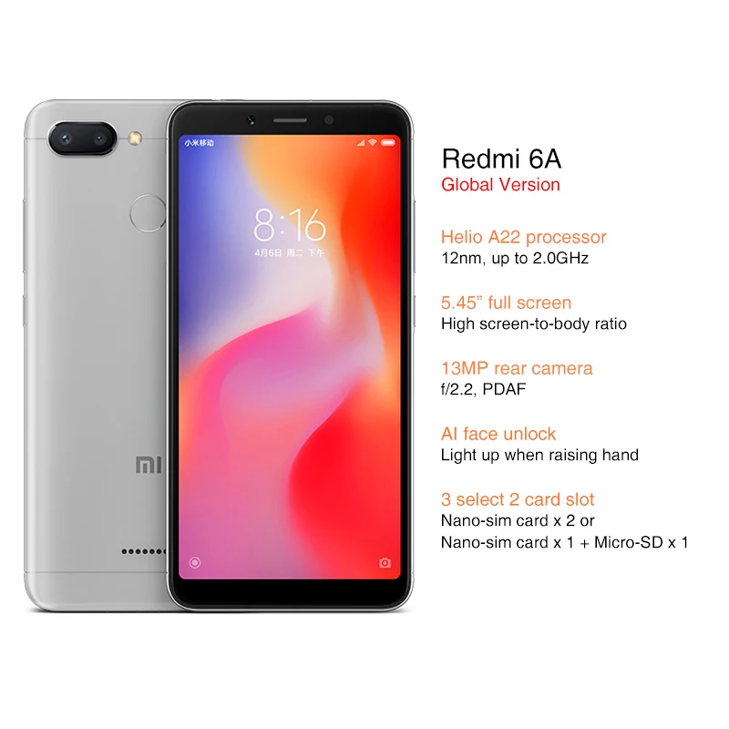 Глобальная версия Xiaomi Redmi 6A 2 Гб оперативной памяти 32 встроенной 5 45 &quot18:9 полный