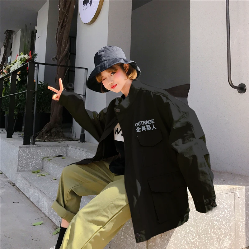 2018 письмо вышитые куртка Корейская свободная Bf Harajuku с длинным рукавом