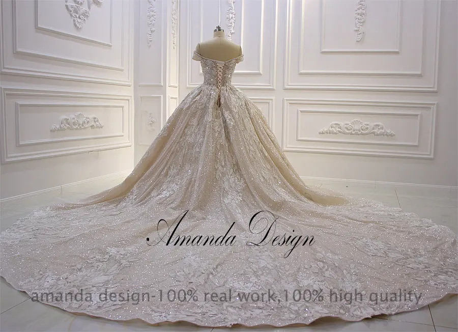 Свадебное платье с открытыми плечами Amanda Design блестящее кружевное аппликацией