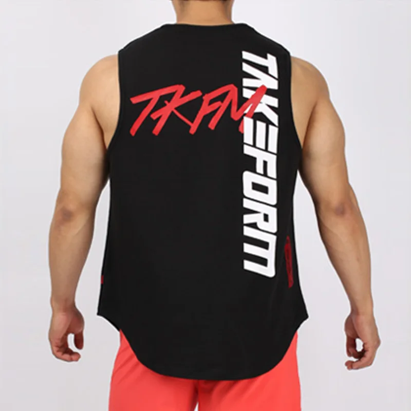 

Мужские Повседневные принты майка тренажерные залы Фитнес тренировки хлопок рубашка без рукавов Костюмы мужские Стрингер, нательная рубаш...