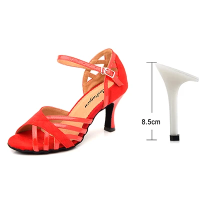 Red 8.5cm Ladingwu/туфли для латинских танцев; женские замшевые и полиуретановые новые фиолетовые вечерние танцевальные туфли для сальсы; женские кроссовки на каблуке 9 см - Цвет: Red 8.5cm