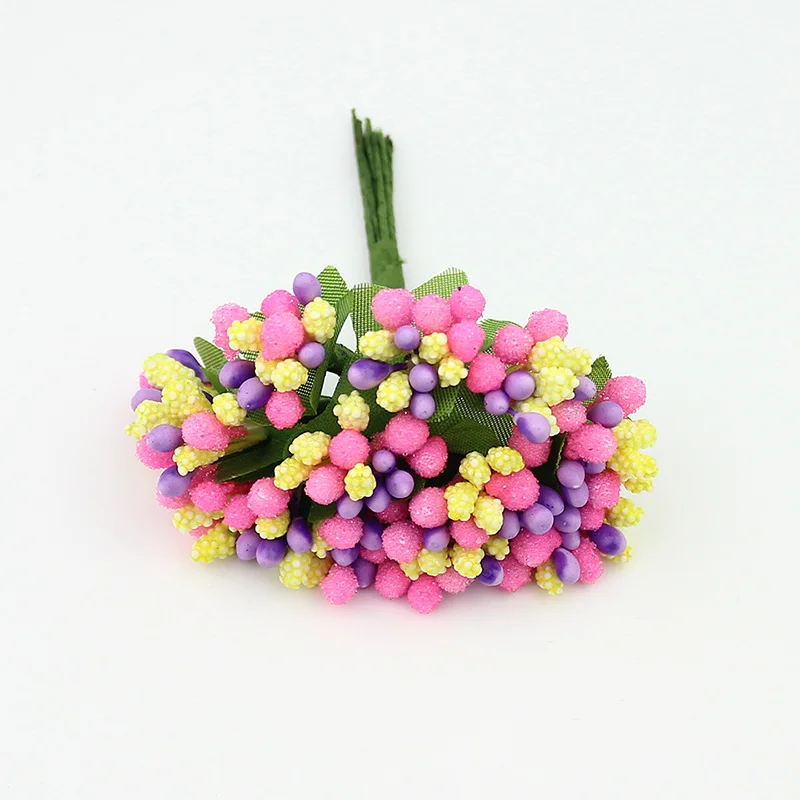 Pink and purple 144 шт мини-ягодный искусственный бутон с тычинками цветок Искусственные цветы коробка корсаж украшения для самодельного изготовления имитация венков цветы - Цвет: Pink and purple