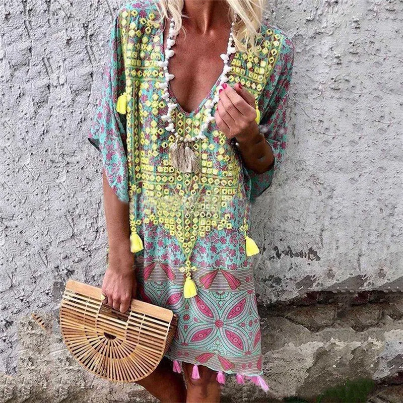 Женское повседневное короткое платье Vestido летнее богемное пляжное свободное