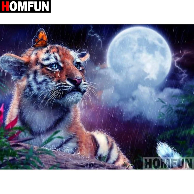

Алмазная 5D картина HOMFUN «Тигр и Луна», вышивка крестиком, полное покрытие, квадратные/круглые, «сделай сам», домашний декор, A19280