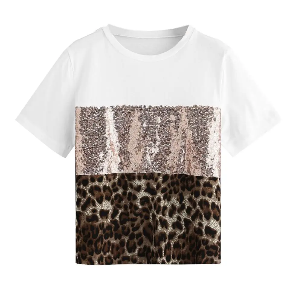 Camiseta mujer vogue футболка блесток Pacthwork леопардовые женские рубашки Повседневное
