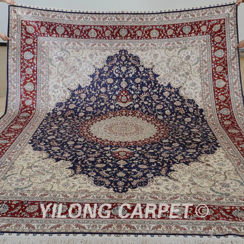 

Yilong 9'x12' Antique classic handmade rug large dark blue vantage turkey carpet (0907)