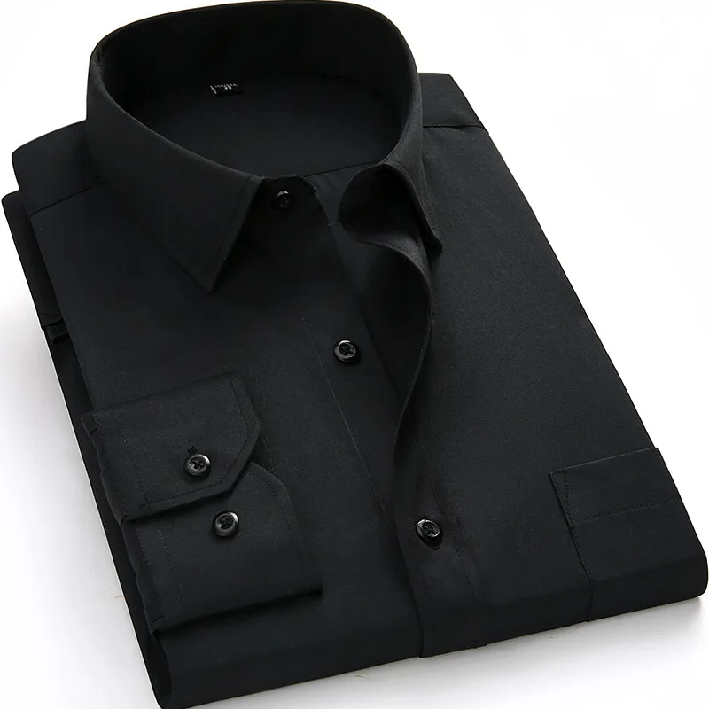 Black Модная новая дизайнерская мужская рубашка, однотонная желтая рубашка Camisa Hombre, свободная брендовая рубашка, мужская рубашка, Офисная официальная блуза размера плюс XXXL - Цвет: Black