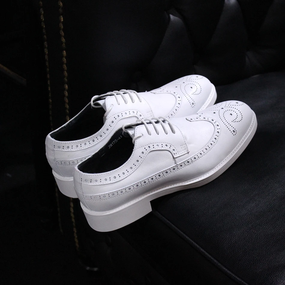 2017 г. фирменный дизайн белые туфли-Броги из натуральной кожи в британском стиле