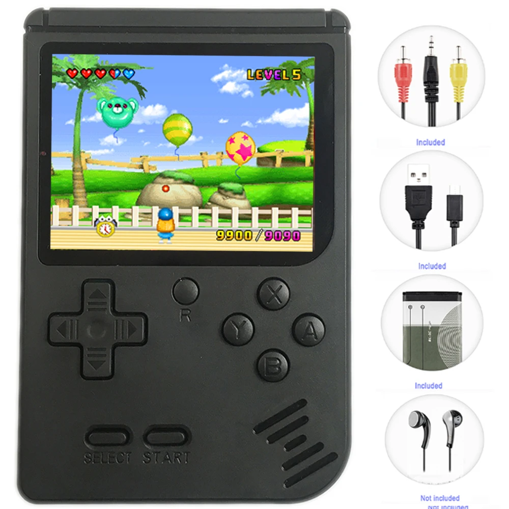 Black Классические мини-игровые консоли, JJFUN FC280 портативные игры, встроенные 400 ретро-ТВ-видеоигры с 3,0 дюймовым ЖК-дисплеем 1 USB зарядка - Цвет: Black