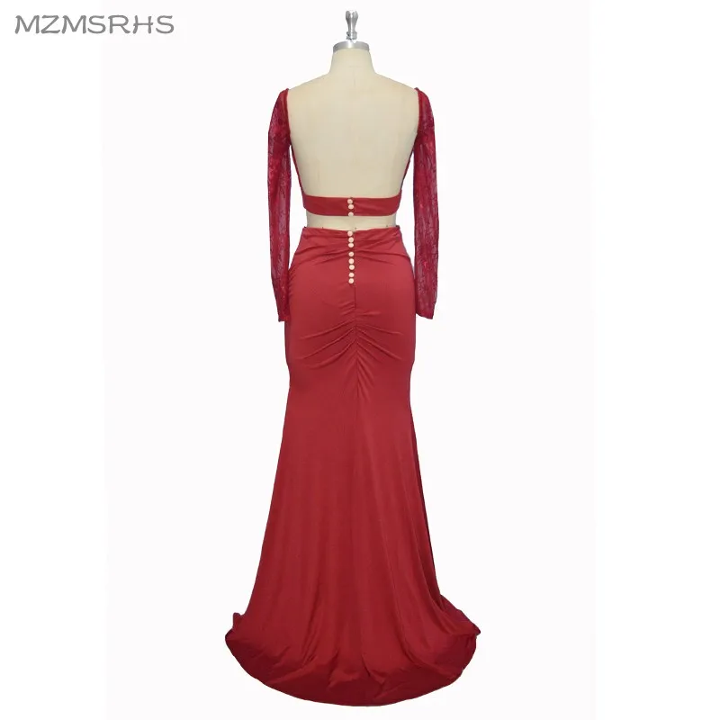 Женское платье-Русалка с длинным рукавом бордовое кружевное платье до пола для