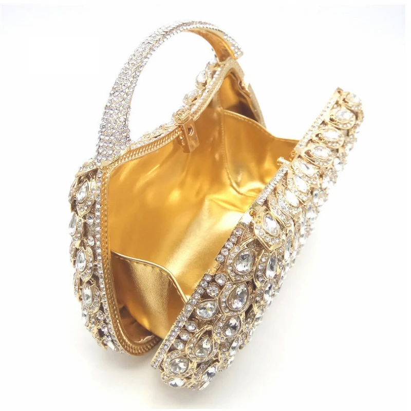 

XIYUAN New Arrival High-End Diamond Evening Clutches Bags Pure Handmade Luxury Women Clutch Evening Bag Gold Female Handbags