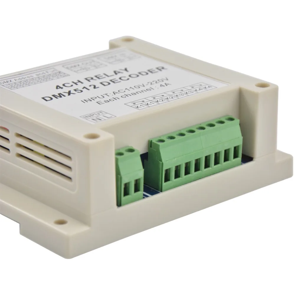 4CH dmx512 релейный контроллер выход AC110-220V вход пластиковый корпус с направляющей |