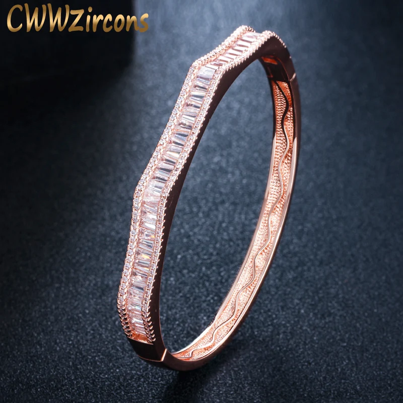 CWWZircons открытый дизайн манжеты высшее качество кубический цирконий установка Геометрическая роза золотой цвет Женщины Браслеты Ювелирные изделия BG012