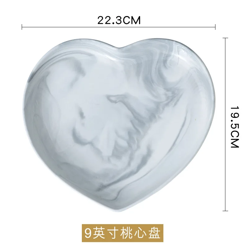 Heart Plate L Мраморная тарелка в форме сердца, миска, ложка, набор, еда, десерт, салат, суп, рамен, миска для лапши, тарелка, керамическая посуда, Сервиз - Цвет: Heart Plate L