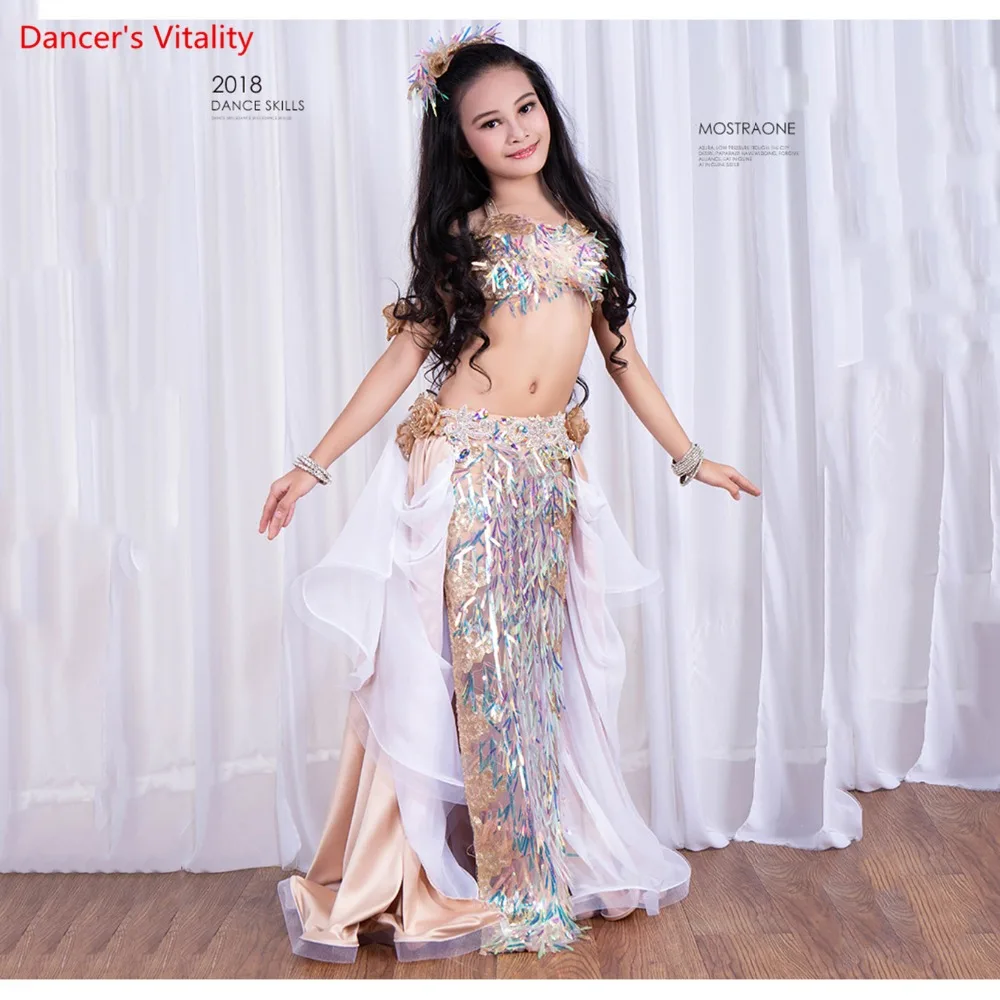 New Custom Made kids/Child/Girls Belly Dancing Outfits set Bra+dress(With Underpants )+Headwear 3pcs Costumes | Тематическая одежда