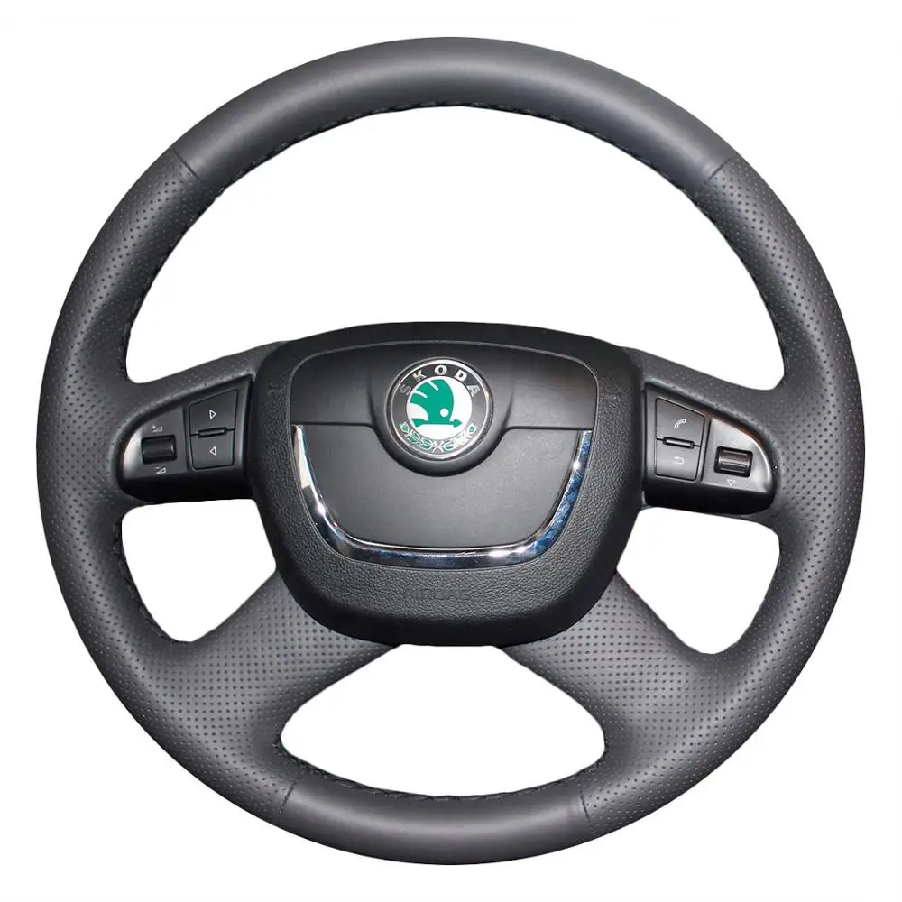 Wheel cover Black PONSNY Рулевое управление автомобиля/Шестерня/ручной тормоз чехол из натуральной кожи для SKODA Octavia 2010-2012 авто ручной сшитый чехол - Название цвета: Wheel cover Black