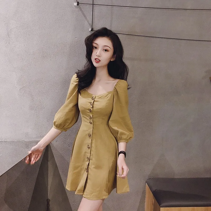 Женское ТРАПЕЦИЕВИДНОЕ мини-платье с рукавами-фонариками повседневное