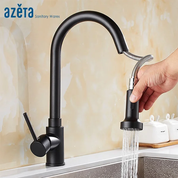 Кухонный Смеситель Azeta mk9874b выдвижной двухходовой кухонный кран черного цвета