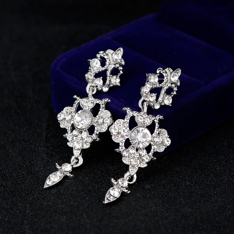 Bridal Wedding Rhinestone Luxury Fashion High Quality Bride jewelry Women Geometric Necklace Earrings Jewelry Set | Украшения и