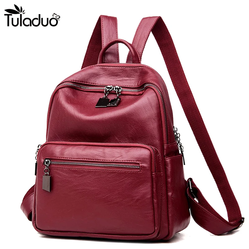 

Women Double Zipper Leather Backpack Casual Preppy Style Backpacks Lock School Bags For Teenagers Laptop Shoulder Bags