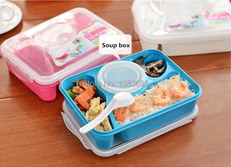 1 pcs 4 compartment lunch box bento lancheira plastic scoop pratos container for food | Дом и сад