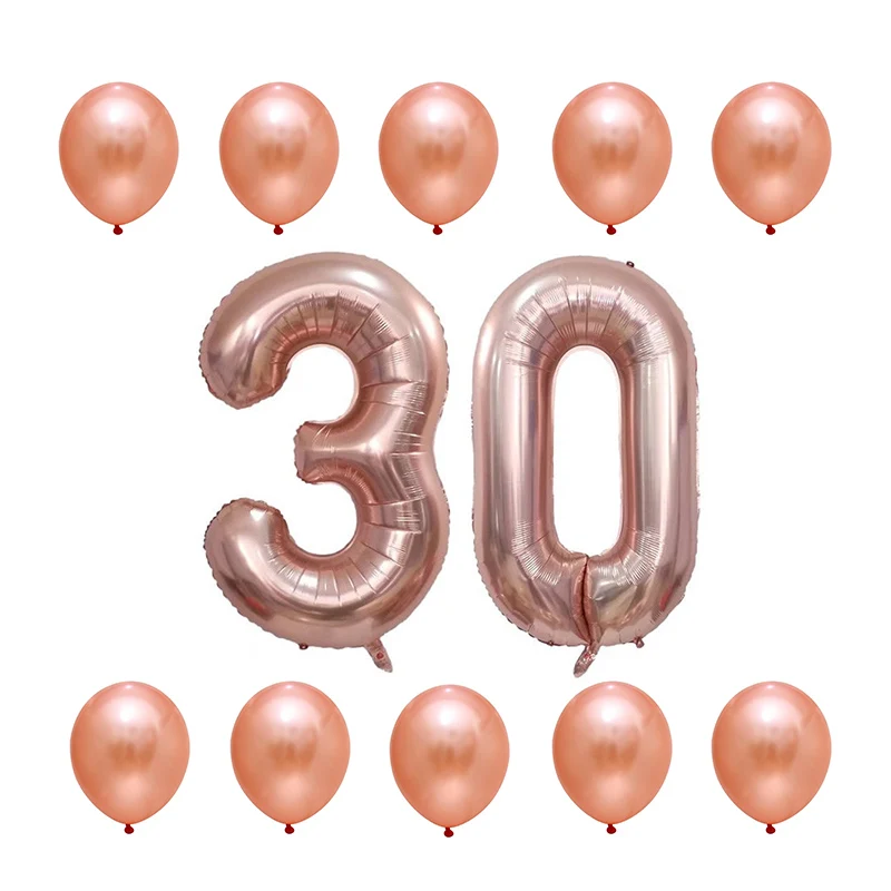 rose gold 12 шт./лот 40 дюймов черный номер 30 цифр воздушный шар из фольги Гелиевый шар 30-летняя вечеринка на день рождения надувные 1" латексные шары шары воздушные шары шарики воздушные день рождения шары воздушные новогодн - Color: rose gold