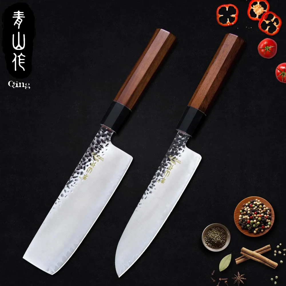 A Santoku Chopping Цин 6," Разделочная 7" Santoku VG10 набор кухонных ножей из дамасской стали кованый молоток японский нож повара ручной работы - Цвет: A Santoku Chopping