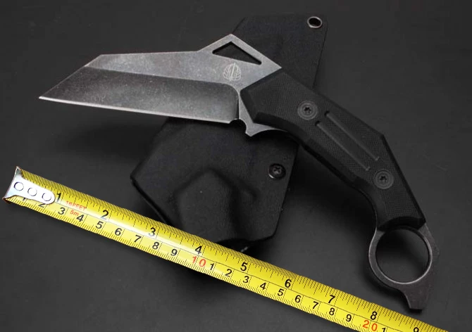 Нож D2 Strider Karambit для кемпинга, выживания, охоты и тактических задач с фиксированным клинком и кольцом для ношения на шее.