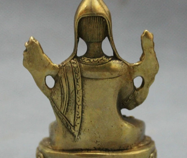 Тибетский буддизм Чистая латунь защита Lotus Tsongkhapa Будда Joss статуя сиденья | Дом и
